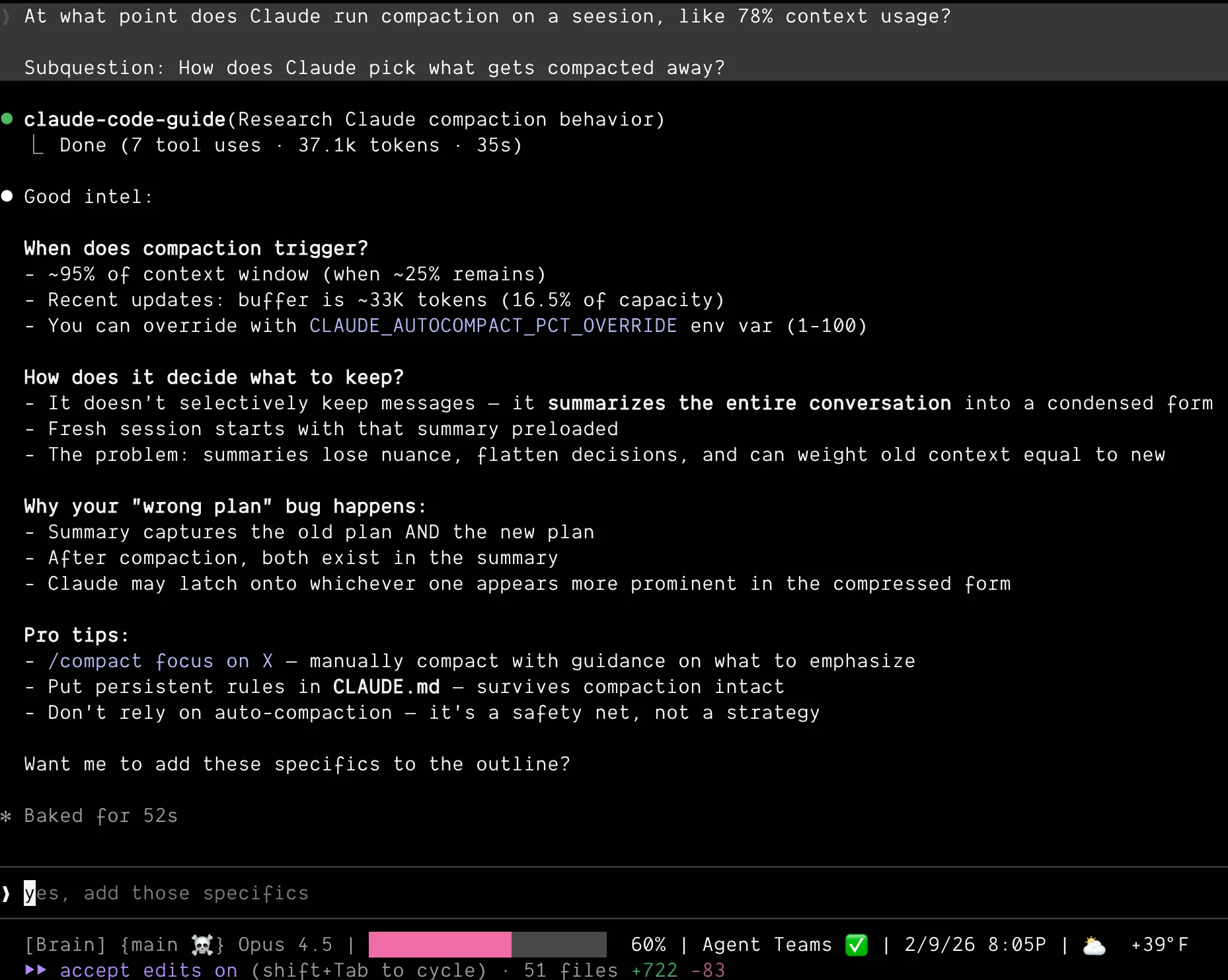Claude Code compaction details
