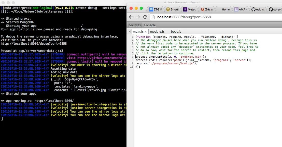 node debugger with meteor