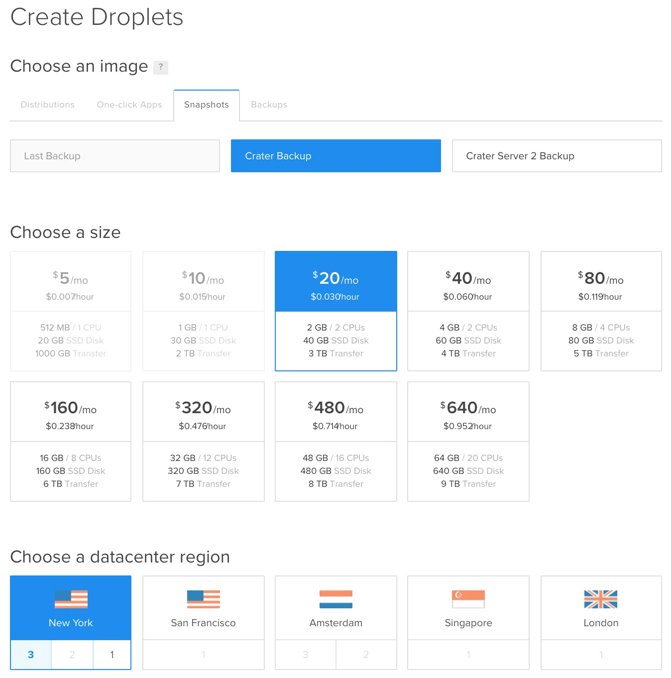 Create droplet at Digital Ocean from backup