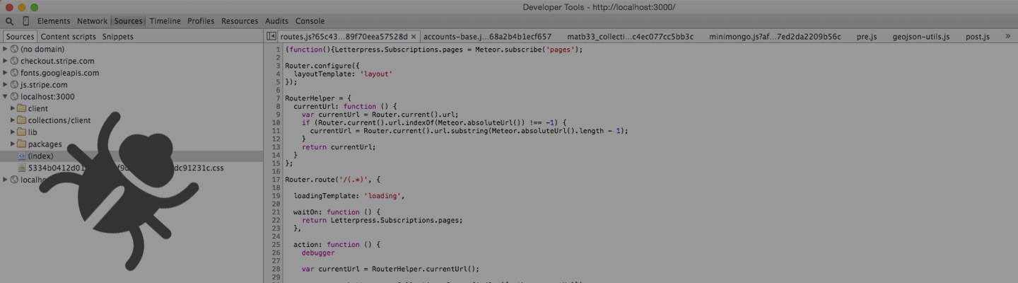 Easily debugging meteor.js