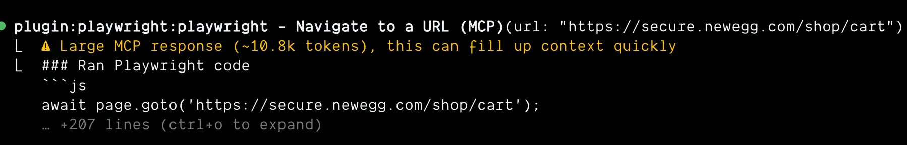 Claude Code warning: Large MCP response (~10.8k tokens), this can fill up context quickly